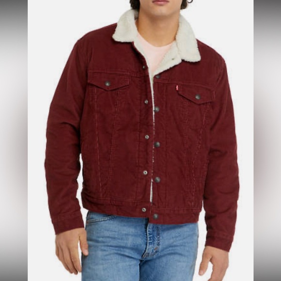 Levi's Mens Type III Sherpa Trucker Jacket Decadent Chocolate Corduroy Med - Picture 1 of 9